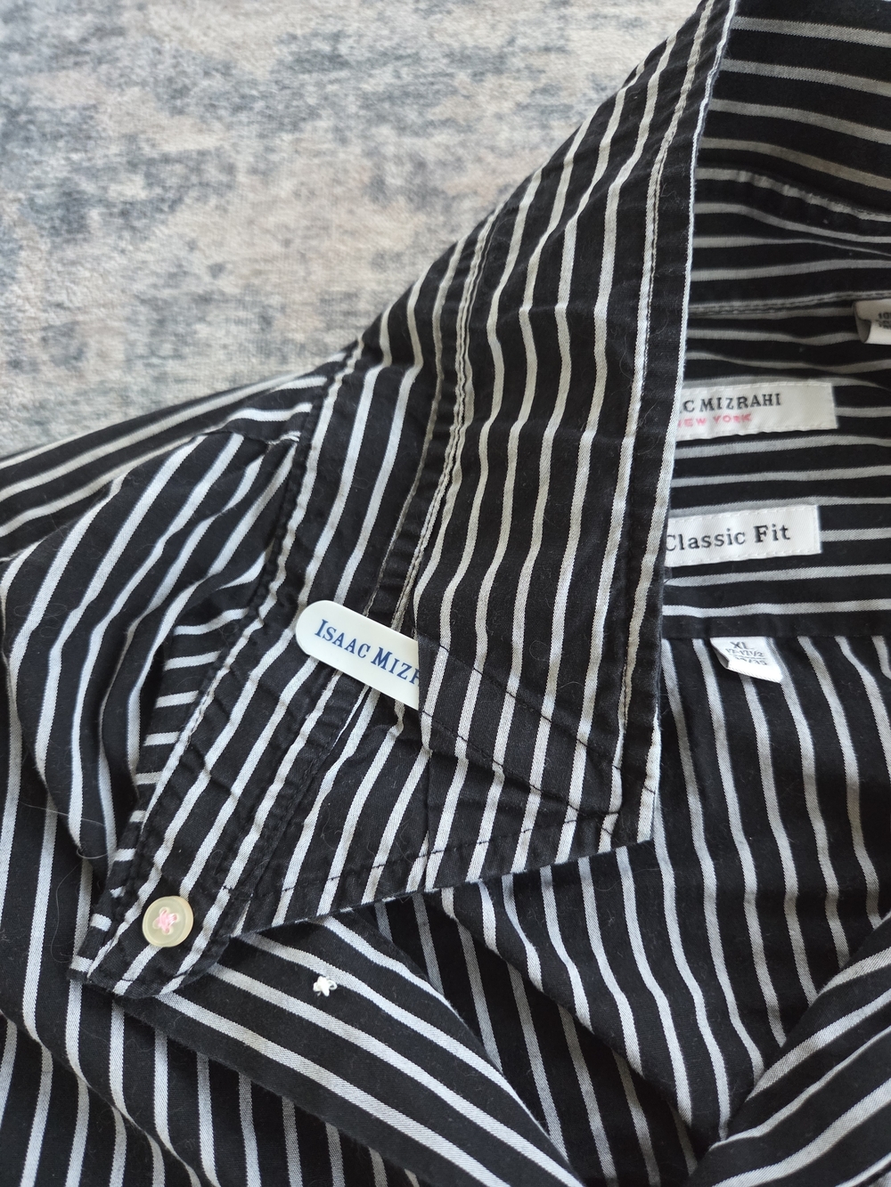 Isaac Mizrahi Black and White Striped Classic Fit Shirt - Picture 3 of 6